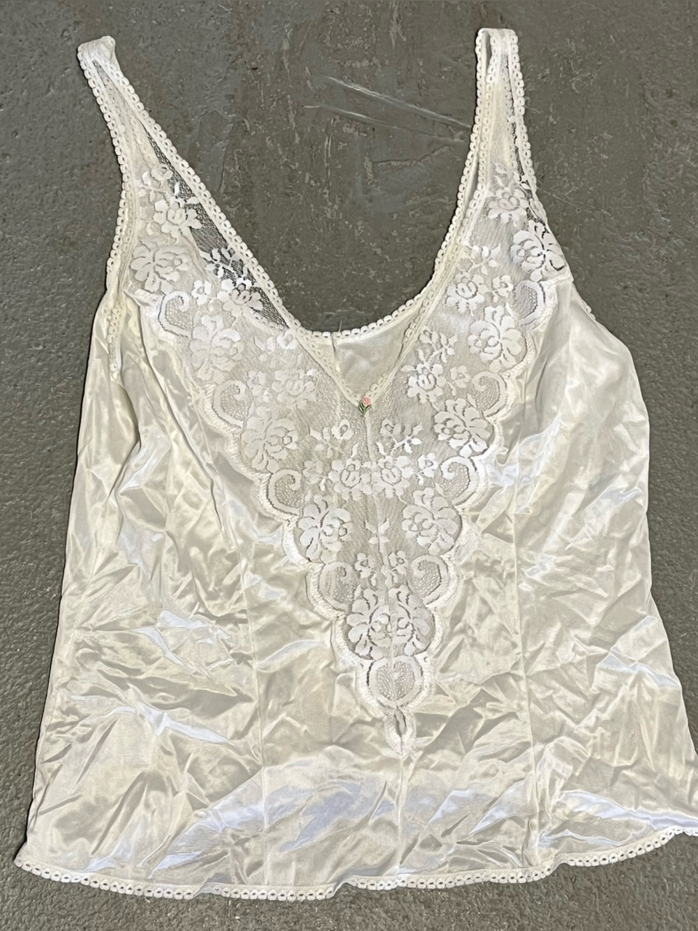 Vintage Sears White Satin Lace-Front Slip Top